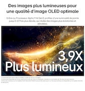 LG OLED evo AI G6 avec Brightness Booster Pro montre une scène sombre où une silhouette de cerf lumineuse se démarque au milieu de particules éclatantes, offrant une luminance 2,1 fois plus lumineuse avec des détails plus clairs.